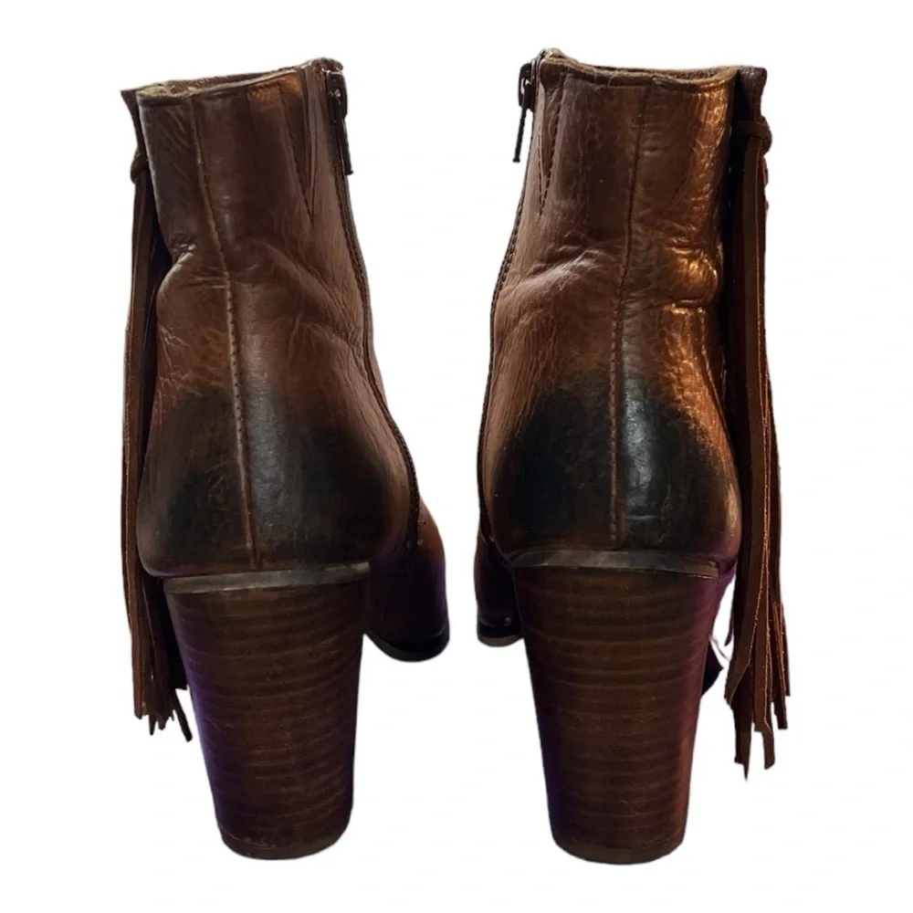 Diba True Jilly Ann Leather Fringed Side Zip Booties Size 7.5